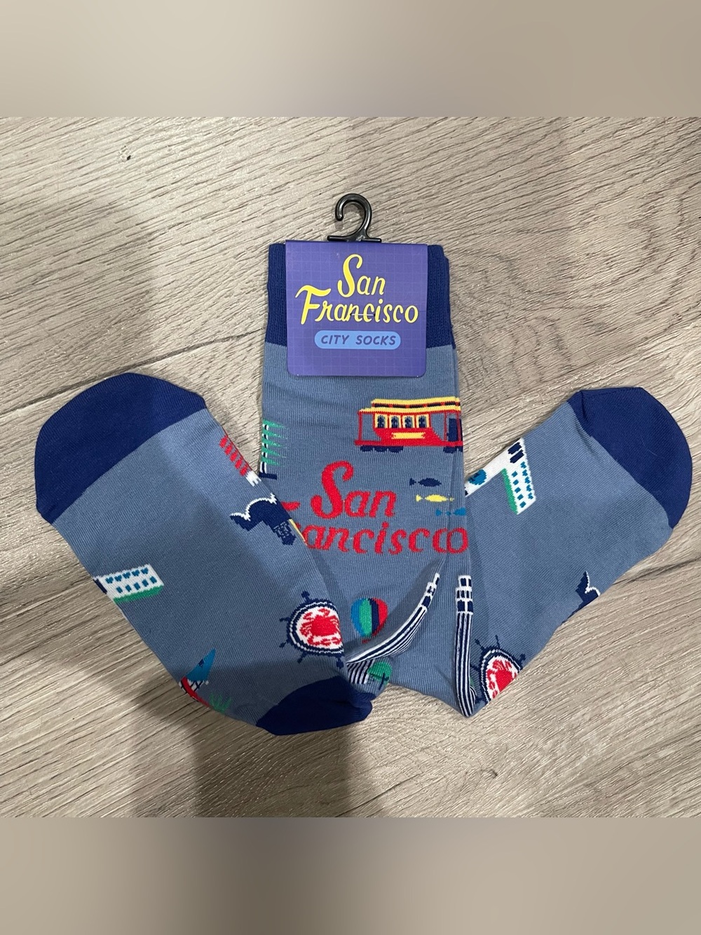 San Francisco city Socks golden gate bridge cable car blue unisex size 9-11 NWT